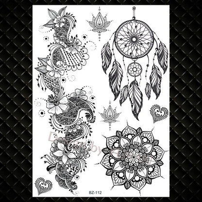 YURAN Mode Schwarz Ketten Handgelenk Henna Blume Gefälschte Tattoos Aufkleber Wasserdicht Mandala Flora Tattoo Temporäre Frauen Arm 3D Tatto So ist Leben