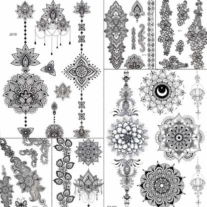 YURAN Mode Schwarz Ketten Handgelenk Henna Blume Gefälschte Tattoos Aufkleber Wasserdicht Mandala Flora Tattoo Temporäre Frauen Arm 3D Tatto So ist Leben