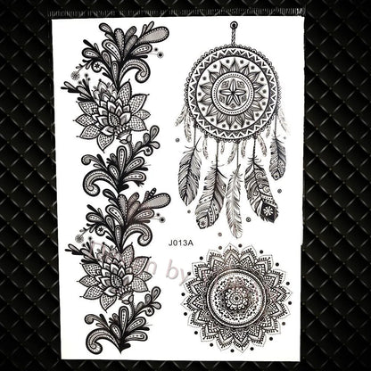 YURAN Mode Schwarz Ketten Handgelenk Henna Blume Gefälschte Tattoos Aufkleber Wasserdicht Mandala Flora Tattoo Temporäre Frauen Arm 3D Tatto So ist Leben