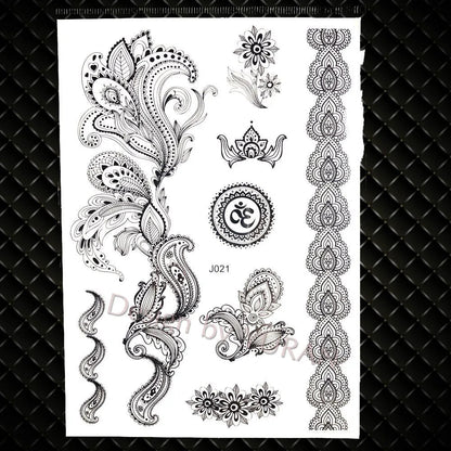 YURAN Mode Schwarz Ketten Handgelenk Henna Blume Gefälschte Tattoos Aufkleber Wasserdicht Mandala Flora Tattoo Temporäre Frauen Arm 3D Tatto So ist Leben