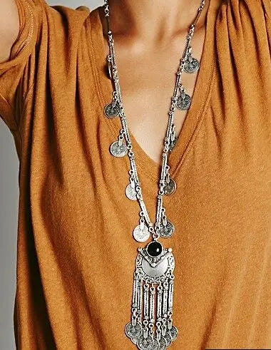 Türkei Bohemian Schwarz Blau Stein Ethnische Münze Quaste Halskette Türkische Gypsy Boho Strand Halsband Lätzchen Indien Halskette für Frauen Party So ist Leben