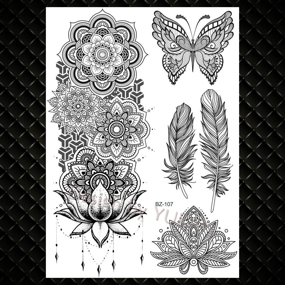 YURAN Mode Schwarz Ketten Handgelenk Henna Blume Gefälschte Tattoos Aufkleber Wasserdicht Mandala Flora Tattoo Temporäre Frauen Arm 3D Tatto So ist Leben