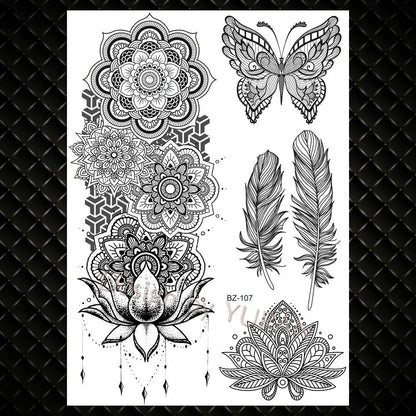 YURAN Mode Schwarz Ketten Handgelenk Henna Blume Gefälschte Tattoos Aufkleber Wasserdicht Mandala Flora Tattoo Temporäre Frauen Arm 3D Tatto So ist Leben