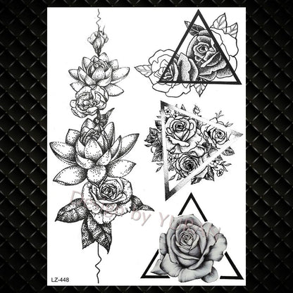 YURAN Mode Schwarz Ketten Handgelenk Henna Blume Gefälschte Tattoos Aufkleber Wasserdicht Mandala Flora Tattoo Temporäre Frauen Arm 3D Tatto So ist Leben