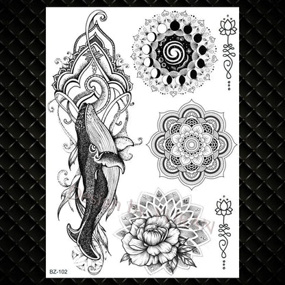 YURAN Mode Schwarz Ketten Handgelenk Henna Blume Gefälschte Tattoos Aufkleber Wasserdicht Mandala Flora Tattoo Temporäre Frauen Arm 3D Tatto So ist Leben