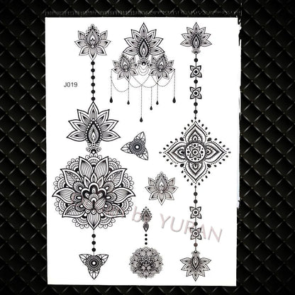 YURAN Mode Schwarz Ketten Handgelenk Henna Blume Gefälschte Tattoos Aufkleber Wasserdicht Mandala Flora Tattoo Temporäre Frauen Arm 3D Tatto So ist Leben