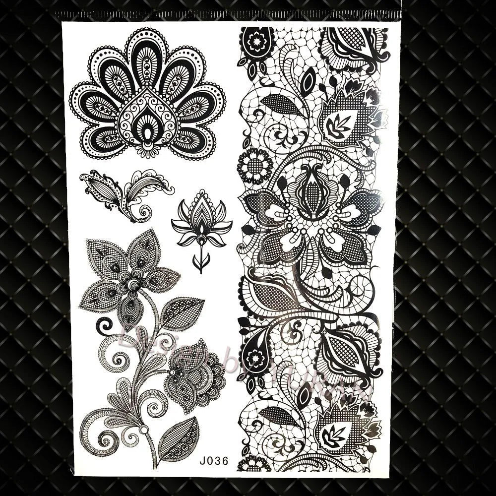 YURAN Mode Schwarz Ketten Handgelenk Henna Blume Gefälschte Tattoos Aufkleber Wasserdicht Mandala Flora Tattoo Temporäre Frauen Arm 3D Tatto So ist Leben