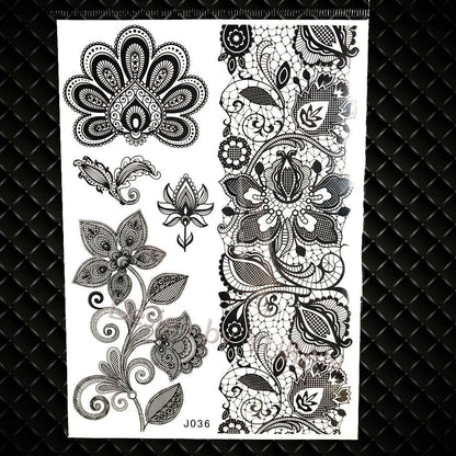 YURAN Mode Schwarz Ketten Handgelenk Henna Blume Gefälschte Tattoos Aufkleber Wasserdicht Mandala Flora Tattoo Temporäre Frauen Arm 3D Tatto So ist Leben
