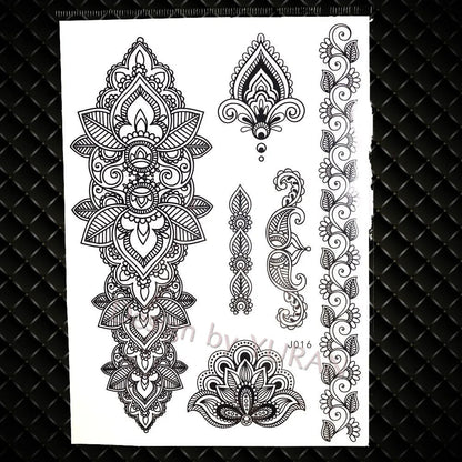 YURAN Mode Schwarz Ketten Handgelenk Henna Blume Gefälschte Tattoos Aufkleber Wasserdicht Mandala Flora Tattoo Temporäre Frauen Arm 3D Tatto So ist Leben