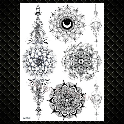 YURAN Mode Schwarz Ketten Handgelenk Henna Blume Gefälschte Tattoos Aufkleber Wasserdicht Mandala Flora Tattoo Temporäre Frauen Arm 3D Tatto So ist Leben
