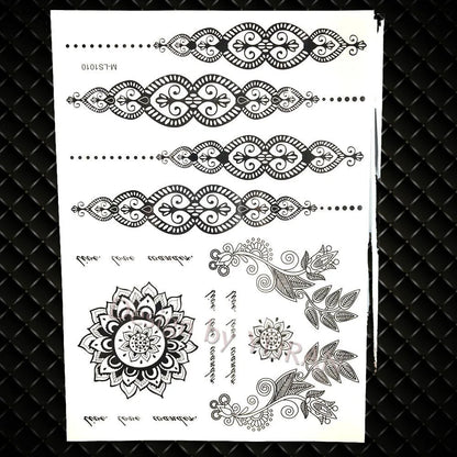 YURAN Mode Schwarz Ketten Handgelenk Henna Blume Gefälschte Tattoos Aufkleber Wasserdicht Mandala Flora Tattoo Temporäre Frauen Arm 3D Tatto So ist Leben