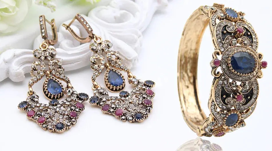 Sunspicems Indische Frauen Blume Schmuck Sets Harz Armreif Armband Ohrring Sets Türkische Haken Baumeln Ohrringe Braut Armband Geschenk - So ist Leben