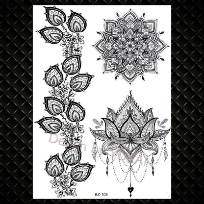 YURAN Mode Schwarz Ketten Handgelenk Henna Blume Gefälschte Tattoos Aufkleber Wasserdicht Mandala Flora Tattoo Temporäre Frauen Arm 3D Tatto So ist Leben