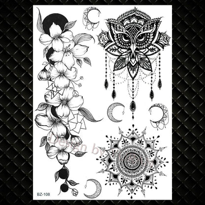 YURAN Mode Schwarz Ketten Handgelenk Henna Blume Gefälschte Tattoos Aufkleber Wasserdicht Mandala Flora Tattoo Temporäre Frauen Arm 3D Tatto So ist Leben