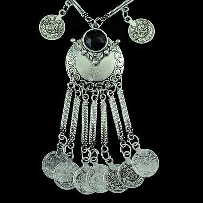Türkei Bohemian Schwarz Blau Stein Ethnische Münze Quaste Halskette Türkische Gypsy Boho Strand Halsband Lätzchen Indien Halskette für Frauen Party So ist Leben