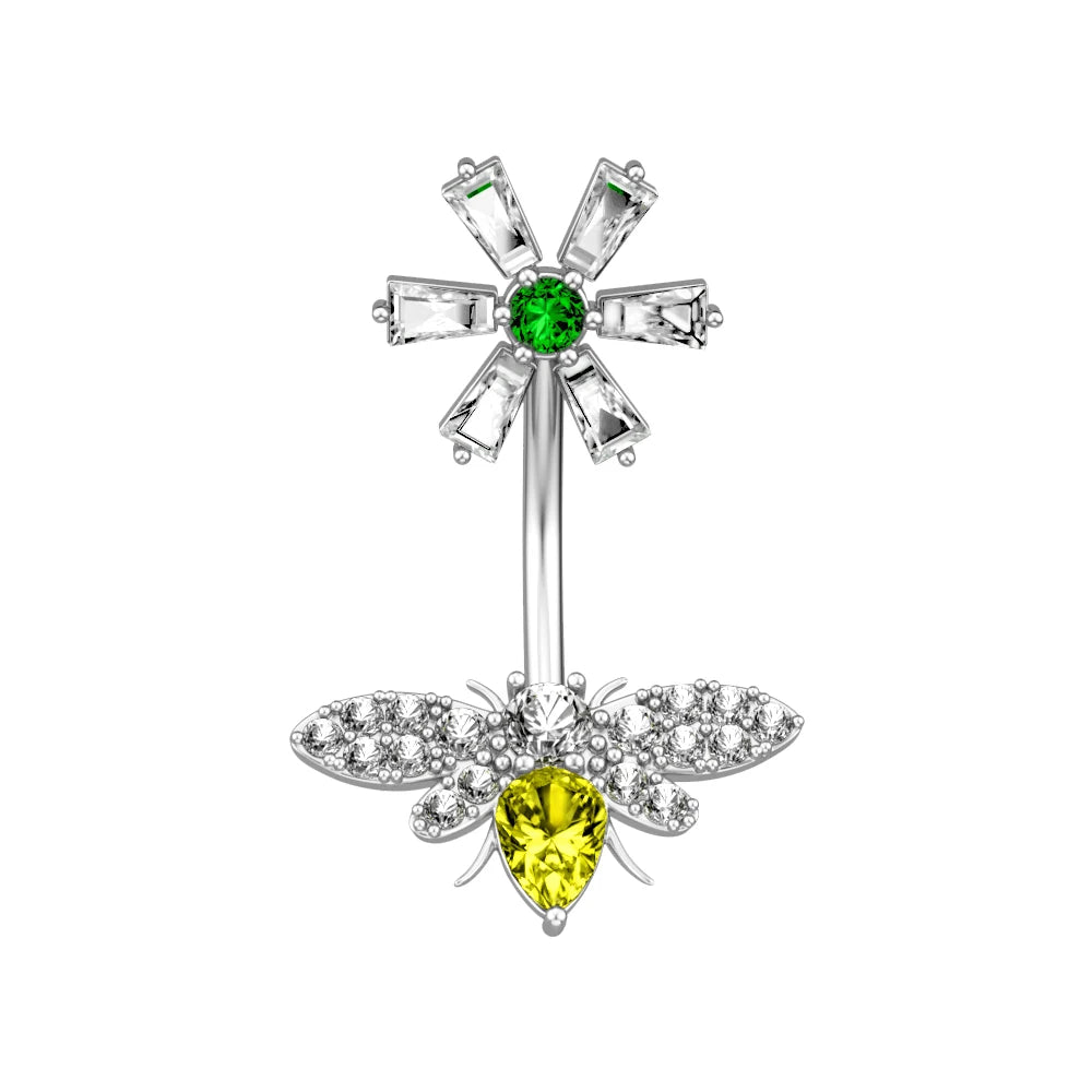 Dainsty baumelnde Bauchnabelringe Chirurgenstahl 14G Bar Nabelpiercing Ring Kristall CZ Biene Blume Herz Bauchring Ohrschmuck So ist Leben