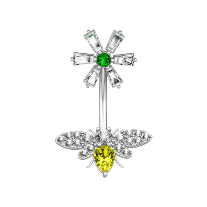 Dainsty baumelnde Bauchnabelringe Chirurgenstahl 14G Bar Nabelpiercing Ring Kristall CZ Biene Blume Herz Bauchring Ohrschmuck So ist Leben