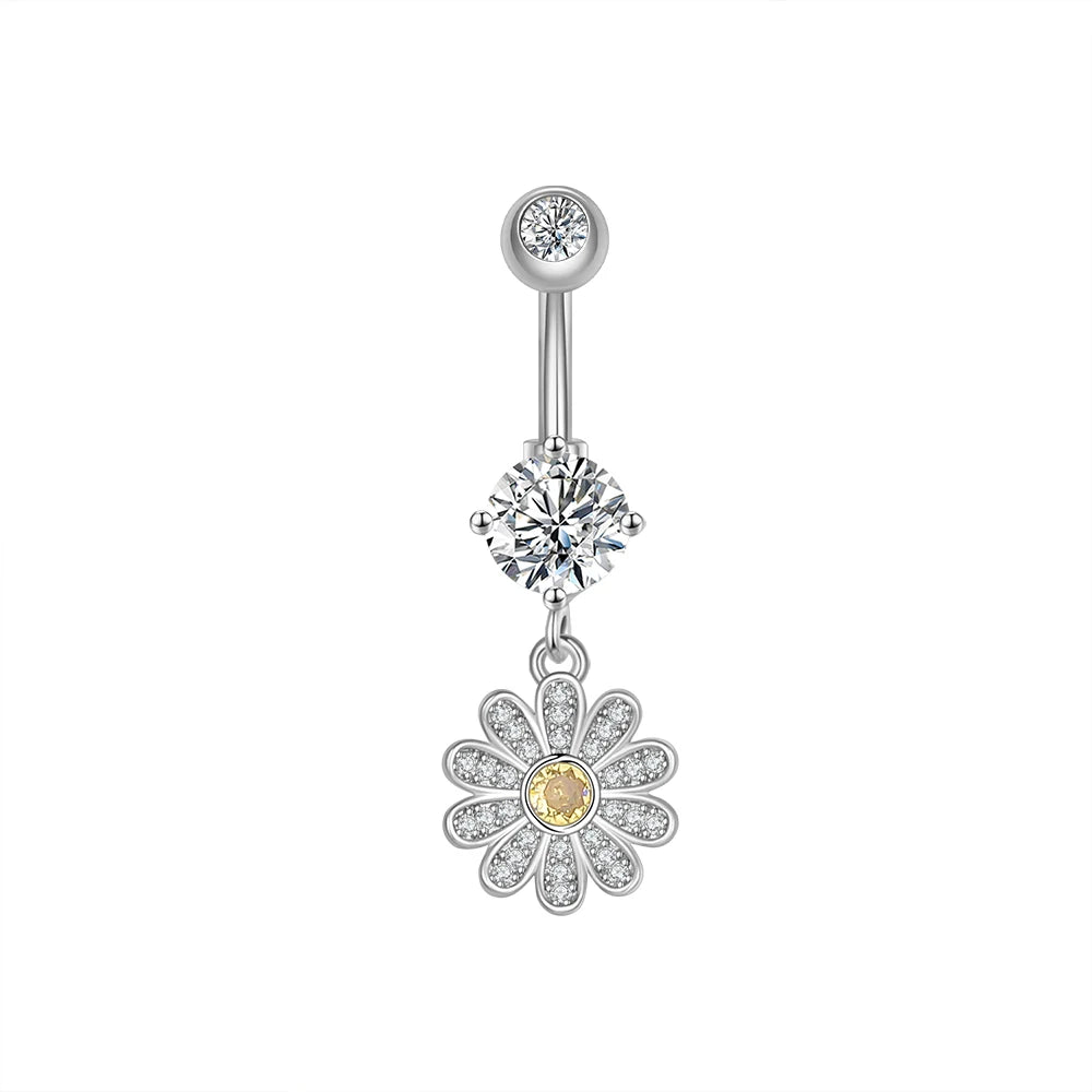Dainsty baumelnde Bauchnabelringe Chirurgenstahl 14G Bar Nabelpiercing Ring Kristall CZ Biene Blume Herz Bauchring Ohrschmuck So ist Leben