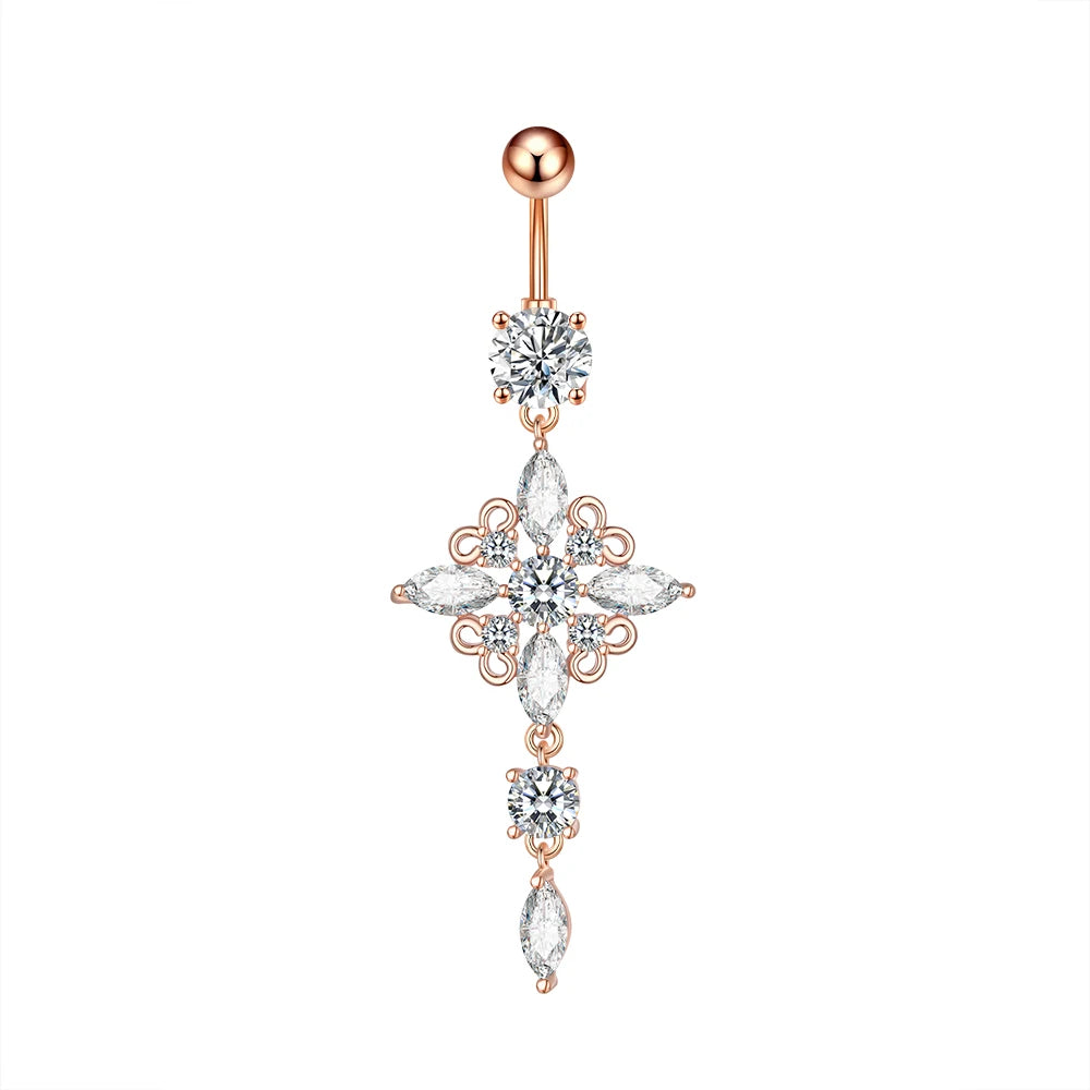 Dainsty baumelnde Bauchnabelringe Chirurgenstahl 14G Bar Nabelpiercing Ring Kristall CZ Biene Blume Herz Bauchring Ohrschmuck So ist Leben