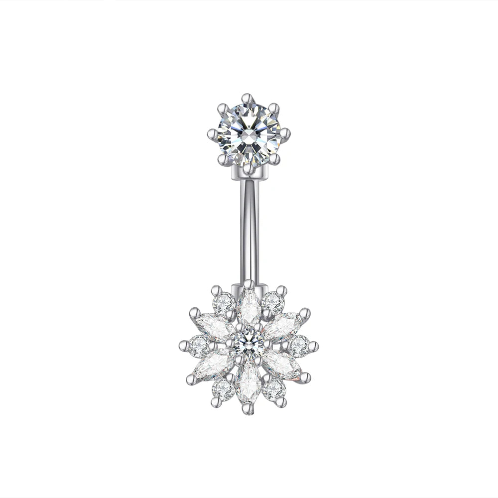 Dainsty baumelnde Bauchnabelringe Chirurgenstahl 14G Bar Nabelpiercing Ring Kristall CZ Biene Blume Herz Bauchring Ohrschmuck So ist Leben