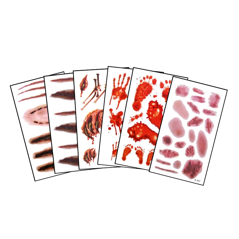 6 stücke Halloween Blutige Wunde Tattoo Aufkleber Trick Scary Wasserdicht Temporäre Tattoo DIY Gefälschte Tattoo Halloween Party Dekoration So ist Leben