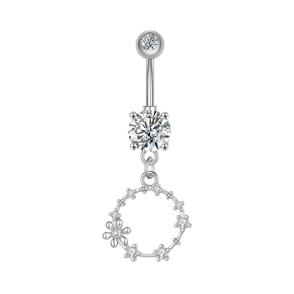 Dainsty baumelnde Bauchnabelringe Chirurgenstahl 14G Bar Nabelpiercing Ring Kristall CZ Biene Blume Herz Bauchring Ohrschmuck So ist Leben