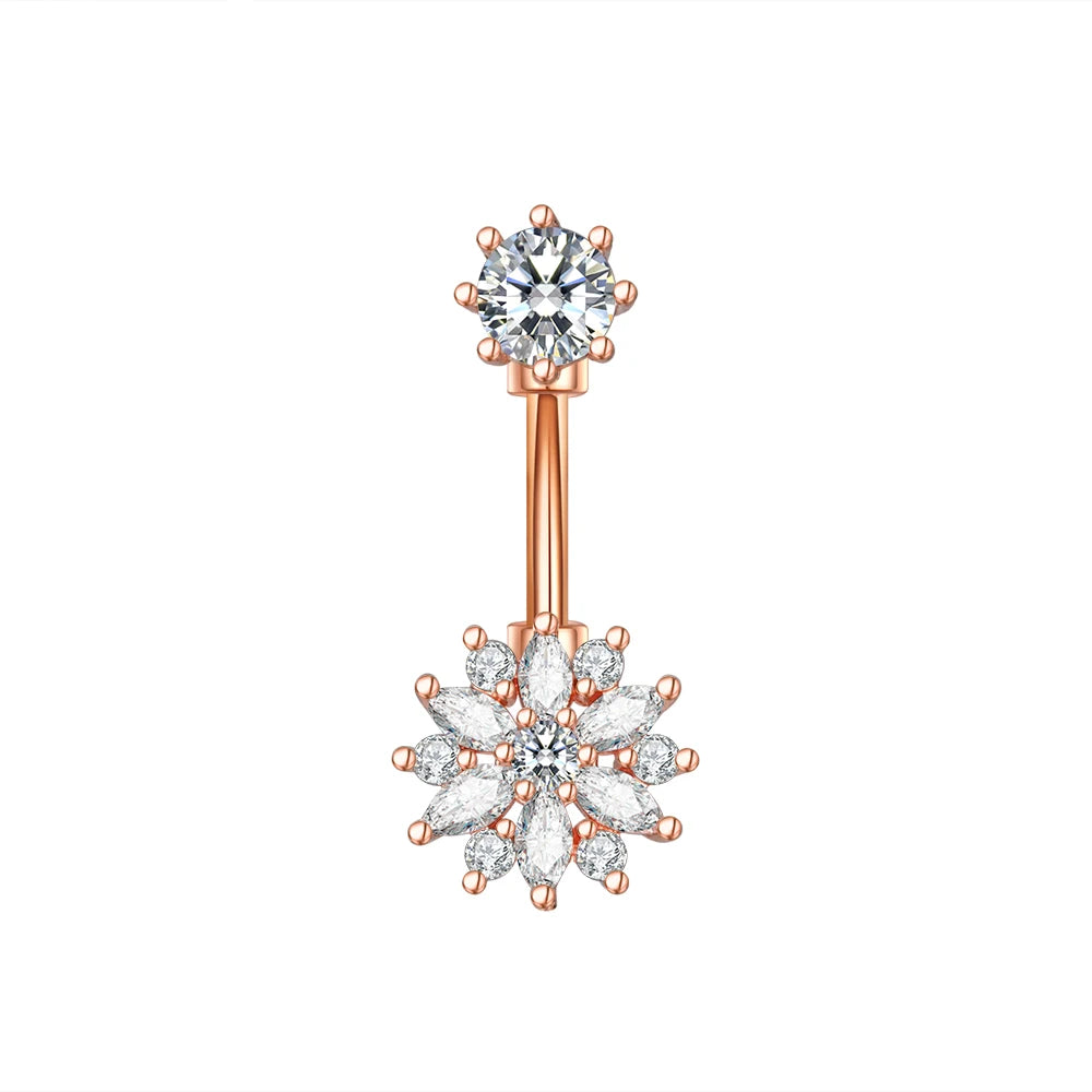 Dainsty baumelnde Bauchnabelringe Chirurgenstahl 14G Bar Nabelpiercing Ring Kristall CZ Biene Blume Herz Bauchring Ohrschmuck So ist Leben