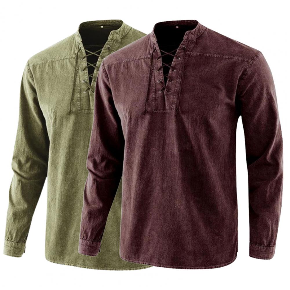 Männer Ritter mittelalterliche Tunika Vintage Lace Up Renaissance römische Hemden Halloween Kostüm für Erwachsene Wikinger Pirat Cosplay für Dating So ist Leben