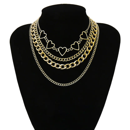 Neue Vintage-Mode Gold-platte Herz-form Multilevel Kette Anhänger Halsketten Für Frauen Halskette Weibliche Boho Schmuck Geschenk So ist Leben