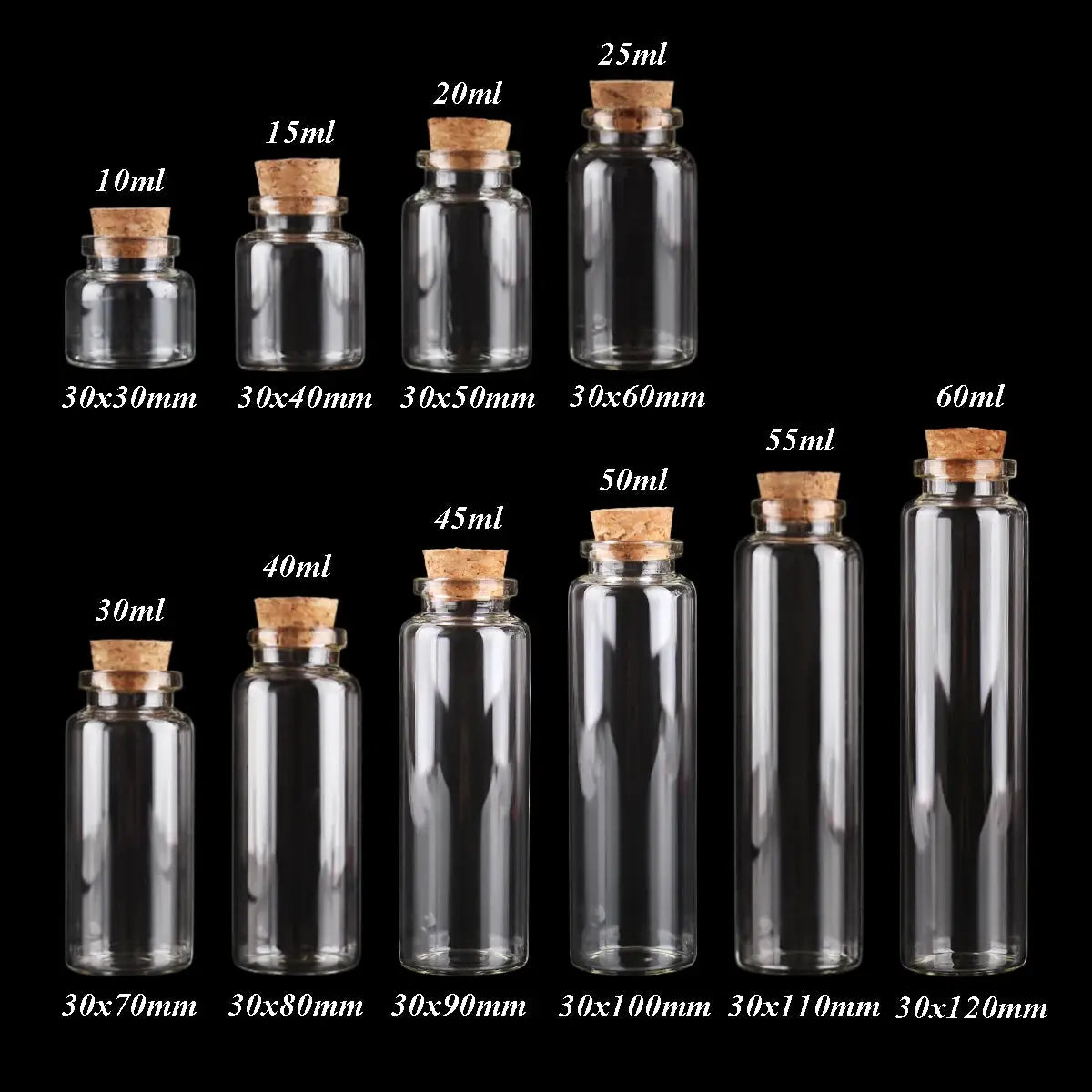 24 Stück 10 ml, 15 ml, 20 ml, 25 ml, 30 ml, niedliche Klarglasflaschen mit Korken, leere Gewürzflaschen, Gläser, DIY-Bastelfläschchen - So ist Leben