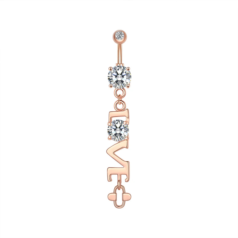 Dainsty baumelnde Bauchnabelringe Chirurgenstahl 14G Bar Nabelpiercing Ring Kristall CZ Biene Blume Herz Bauchring Ohrschmuck So ist Leben