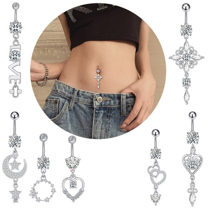 Dainsty baumelnde Bauchnabelringe Chirurgenstahl 14G Bar Nabelpiercing Ring Kristall CZ Biene Blume Herz Bauchring Ohrschmuck So ist Leben