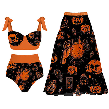 Halloween Limited Edition Swimsuit with Bows, Pumpkin Print Split Swimsuit, Cross-Border Hot Style and Sexy So ist Leben