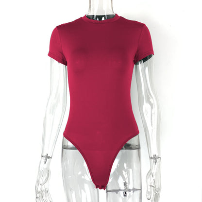 2025 summer new casual women's clothing Europe and the United States cross-border short sleeve jumpsuit foreign trade tight jumpsuit bodysuit So ist Leben