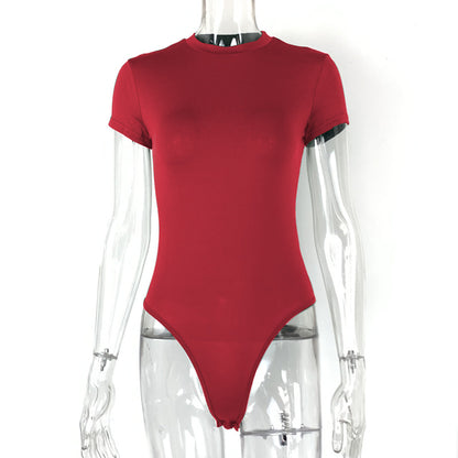 2025 summer new casual women's clothing Europe and the United States cross-border short sleeve jumpsuit foreign trade tight jumpsuit bodysuit So ist Leben