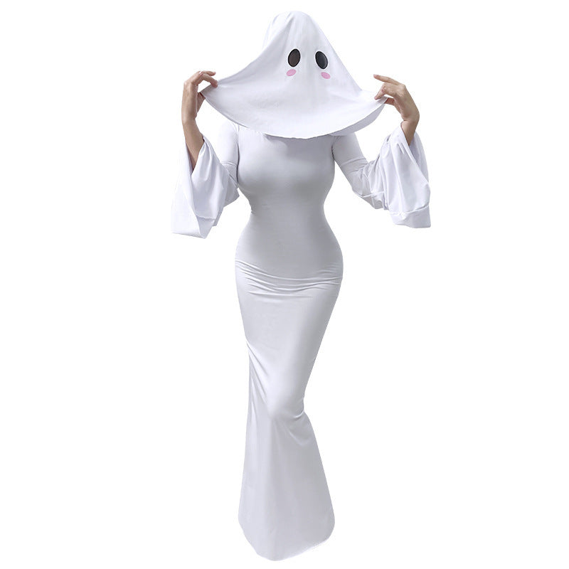 Halloween New Ghost Mother Cos Dress Lady Apricot Same Style Sexy Backless dress Stage Performance Dress for Women So ist Leben