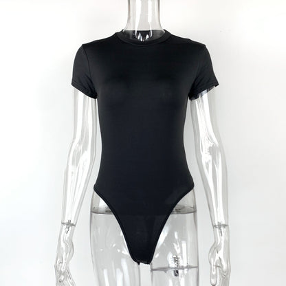 2025 summer new casual women's clothing Europe and the United States cross-border short sleeve jumpsuit foreign trade tight jumpsuit bodysuit So ist Leben