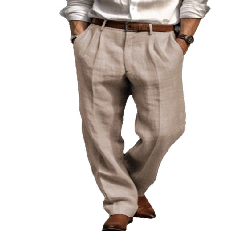 New Men's Linen Trousers Double Pleated Front Pocket Straight Solid Color Comfortable Breathable Casual Daily Vacation Cotton Blend Fashion So ist Leben