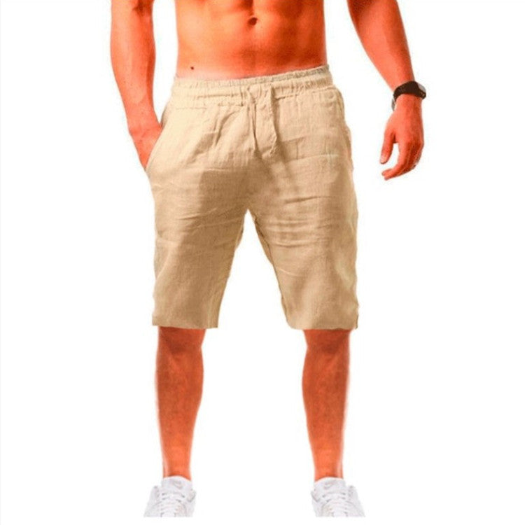 2022 Cross-Border Summer New Product Loose Cotton and Linen Breathable Five-Point Pants Men's Sports and Leisure Elastic Linen Shorts So ist Leben