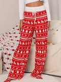 Cross-border Christmas Trousers for Christmas Performance High Waist Lace-up Stitching Elk Christmas Tree Printed Red Trousers So ist Leben