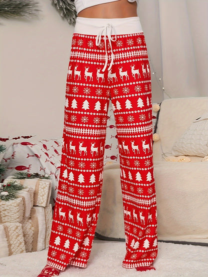 Cross-border Christmas Trousers for Christmas Performance High Waist Lace-up Stitching Elk Christmas Tree Printed Red Trousers So ist Leben