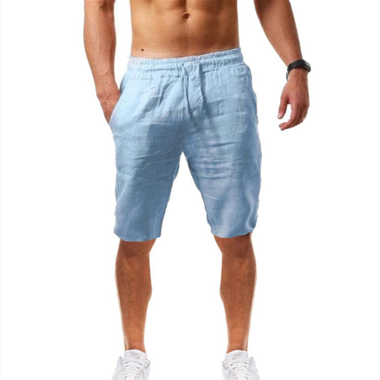 2022 Cross-Border Summer New Product Loose Cotton and Linen Breathable Five-Point Pants Men's Sports and Leisure Elastic Linen Shorts So ist Leben