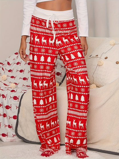 Cross-border Christmas Trousers for Christmas Performance High Waist Lace-up Stitching Elk Christmas Tree Printed Red Trousers So ist Leben