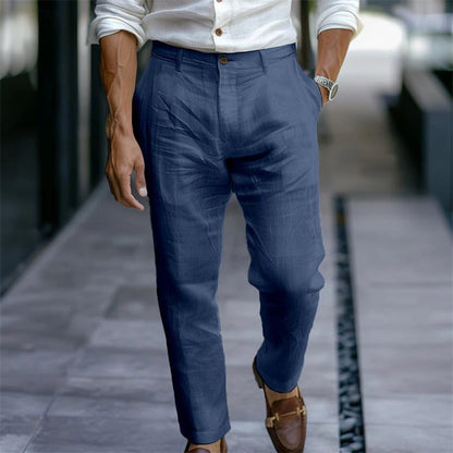 New Men's Linen Trousers Double Pleated Front Pocket Straight Solid Color Comfortable Breathable Casual Daily Vacation Cotton Blend Fashion So ist Leben