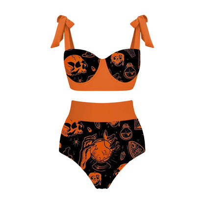 Halloween Limited Edition Swimsuit with Bows, Pumpkin Print Split Swimsuit, Cross-Border Hot Style and Sexy So ist Leben