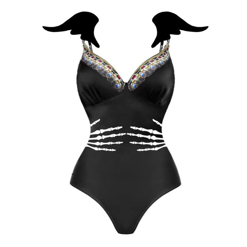 Halloween Limited Edition Swimsuit with Bows, Pumpkin Print Split Swimsuit, Cross-Border Hot Style and Sexy So ist Leben
