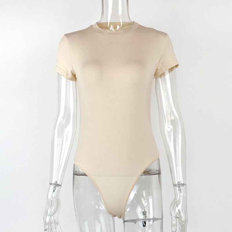 2025 summer new casual women's clothing Europe and the United States cross-border short sleeve jumpsuit foreign trade tight jumpsuit bodysuit So ist Leben