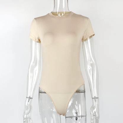 2025 summer new casual women's clothing Europe and the United States cross-border short sleeve jumpsuit foreign trade tight jumpsuit bodysuit So ist Leben
