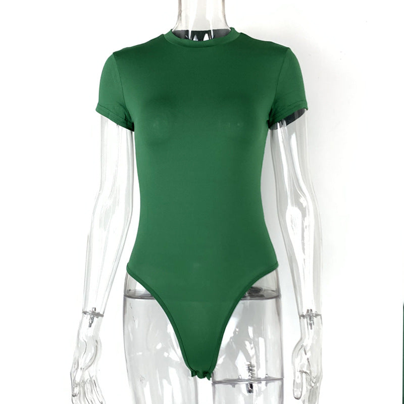 2025 summer new casual women's clothing Europe and the United States cross-border short sleeve jumpsuit foreign trade tight jumpsuit bodysuit So ist Leben