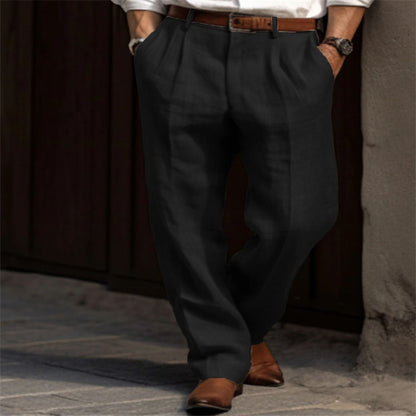 New Men's Linen Trousers Double Pleated Front Pocket Straight Solid Color Comfortable Breathable Casual Daily Vacation Cotton Blend Fashion So ist Leben
